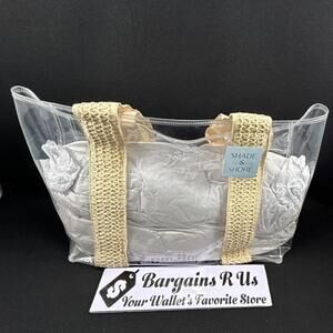 Shade & Shore Clear Beige Tote Bag with Woven Straw Double Handles for Women